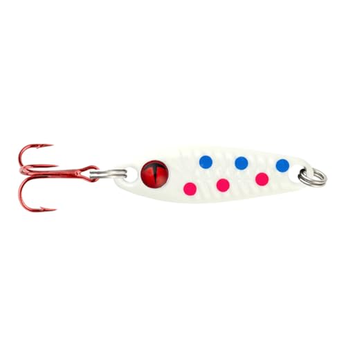 Northland Tackle Tungsten Buck-Shot Rattle Spoon, Fast-Sinking Ice Fishing Spoon with Loud Brass Rattle, Super-Glo Wonderbread, 1/4 Oz