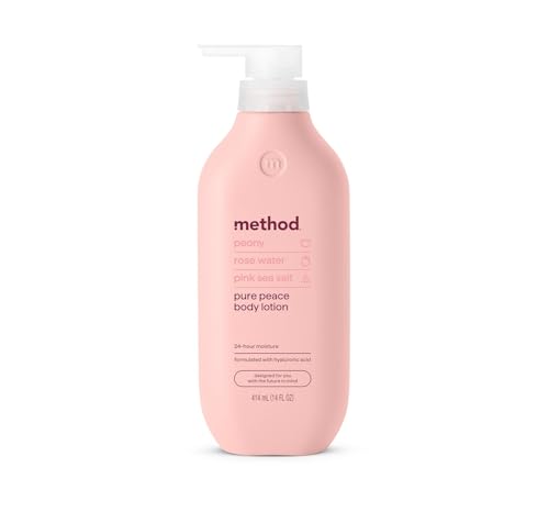 Method Body Lotion, Pure Peace, Rose Water, Peonies + Pink Sea Salt notes, 24 Hours of Moisture, 14 oz