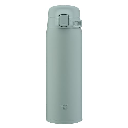 Zojirushi SU-BA48-GM Water Bottle, 16.2 fl oz (480 ml), Easy to Clean, Dishwasher Safe, Seamless Stopper, Only 2 Pieces, Lightweight & Compact, Cold & Heat Retention, One-Touch Mug, Calm Green