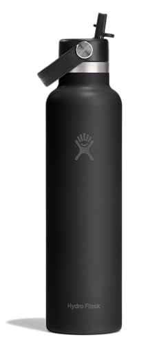 Hydro Flask Water Bottle - Insulated Stainless Steel - Straw Lid, Non Spill, Leakproof in 24 Oz Tonal Black