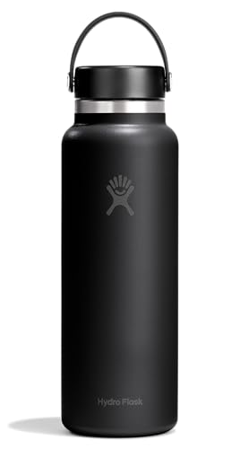 Hydro Flask Water Bottle - Insulated Stainless Steel - Wide Mouth Flex Lid, Non Spill, Leakproof and Refillable in 40 Oz Tonal Black