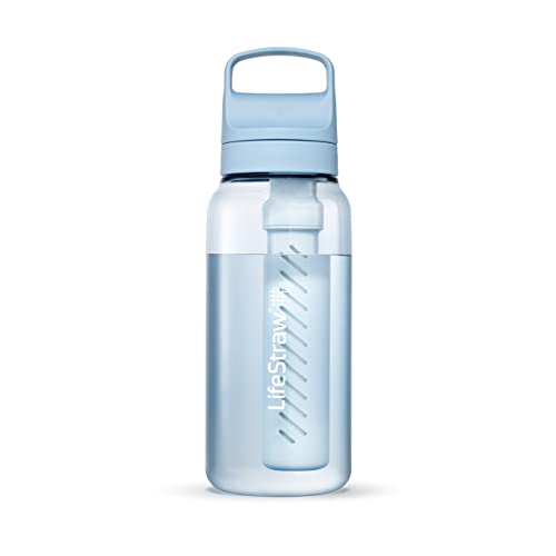 LifeStraw Go Series – BPA-Free Water Filter Bottle for Travel and Everyday Use, Removes Bacteria, Parasites and Microplastics, Improves Taste, 1L Icelandic Blue