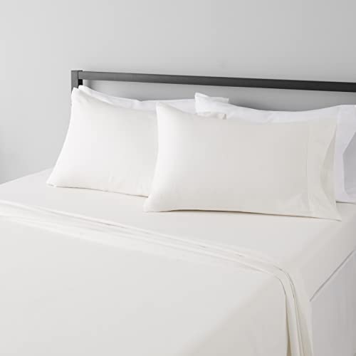 Amazon Basics 4 Piece Lightweight Super Soft Easy Care Microfiber Bed Sheet Set with 14" Deep Pockets - Queen, Cream, Solid