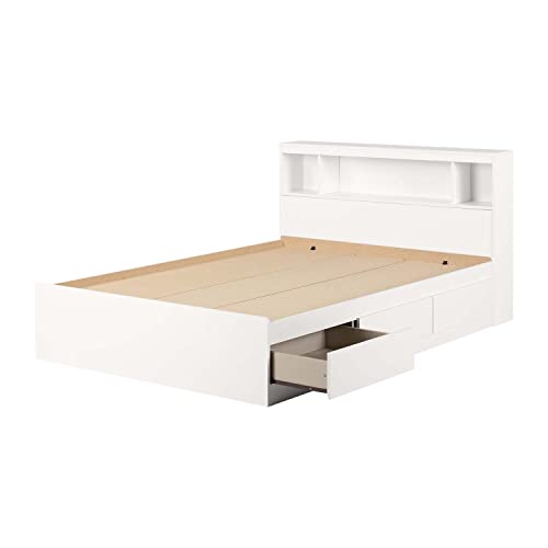 South Shore Reevo Full Mates Bed With Bookcase Headboard (54"), Pure White