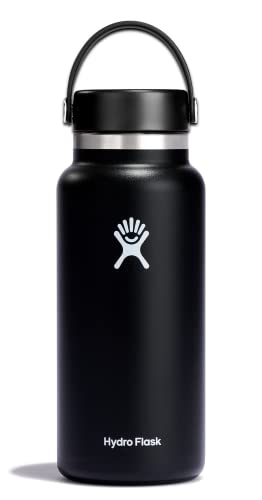 Hydro Flask Water Bottle - Insulated Stainless Steel - Wide Mouth Flex Lid, Non Spill, Leakproof and Refillable in 32 Oz Black