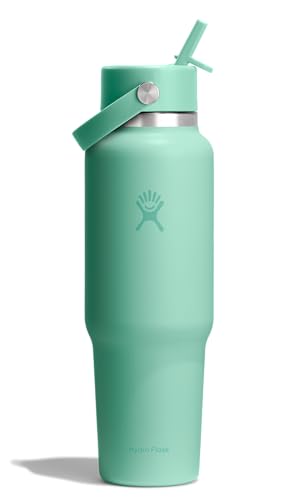 Hydro Flask Travel Water Bottle - Insulated Stainless Steel - Wide Straw Lid, Non Spill, Leakproof in 40 Oz Mermaid Green