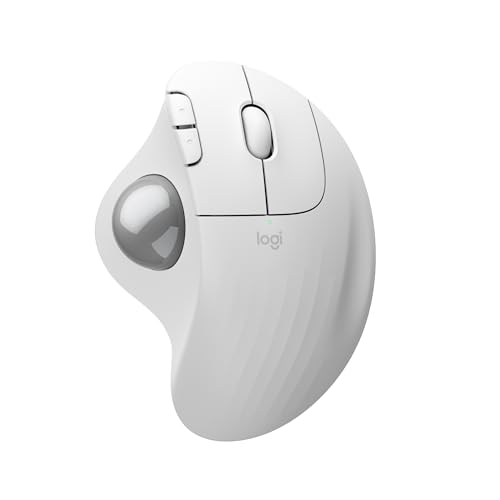Logitech Ergo M575S Wireless Trackball Mouse, Wireless Ergonomic Mouse with Bluetooth and Encrypted Dongle, Comfortable Thumb Control, Precise and Smooth Tracking, for PC/Mac - Off- White Silver Ball