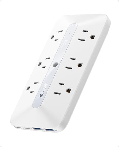 Anker Outlet Extender, Power Strip with 300J Surge Protector, 10-in-1 with 6 AC, 2 USB A, 2 USB C Ports, Wide-Spaces Outlets and 20W Fast Charging, Dorm Room Essentials