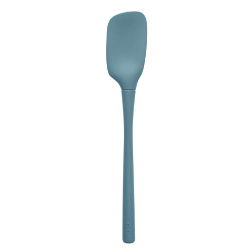 Tovolo Spoon Spatula Spoonula All Silicone Ergonomic Handle Grip, Silicone Scoopula Kitchen Utensil Non Scratch Easy Clean Dishwasher Safe Heat Resistant Flex Core Scoop Spatula, Blue Slate