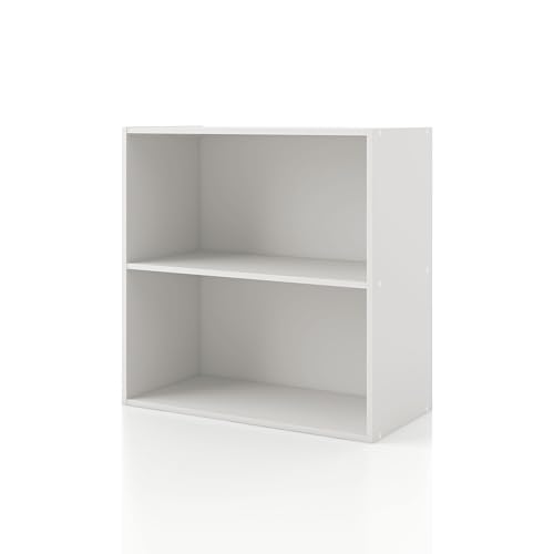 Homes: Inside + Out Apexa 2-Tier Cube Storage Organizer Shelves, Stackable Wood Bookcase Fits Cubby Bins for Organization, Dorm Teen Room Decor & Home Office, White