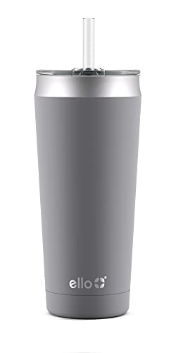 Ello Beacon Vacuum Insulated Stainless Steel Tumbler with Optional Straw, 24 oz, Grey