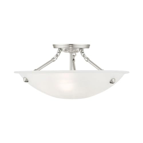 Livex Lighting 4273-91 North Port 3 Light Brushed Nickel Semi Flush Mount with White Alabaster Glass