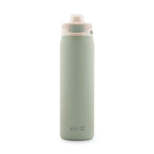 Ello Pop & Fill 22oz Stainless Steel Water Bottle with Quick Fill Technology, Double Walled and Vacuum Insulated Metal, Leak Proof Locking Lid, Sip and Chug, Reusable, BPA Free, Pistachio