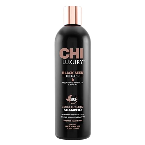 CHI Luxury Black Seed Oil Gentle Cleansing Shampoo, Adds Hair Volume & Body, Strengthens & Removes Impurities, Sulfate, Paraben, & Cruelty-Free, 12 Oz