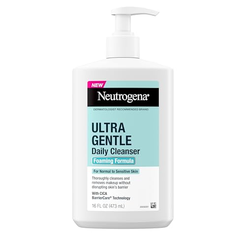 Neutrogena Ultra Gentle Foaming Facial Cleanser, Fragrance Free Hydrating Face Wash for Sensitive Skin, Daily Non Over Drying Makeup Remover, Hypoallergenic, Soap & Dye Free, Non-Comedogenic, 16 Fl Oz