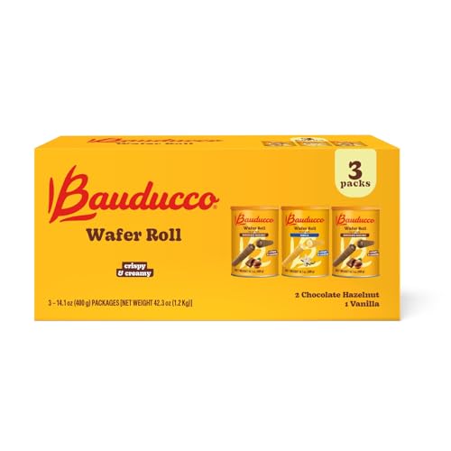 Bauducco Wafer Rolls, Variety Pack with 2 Chocolate & 1 Vanilla Wafer Rolls Filled with Creamy Filling, 42.3 oz (3-Pack)