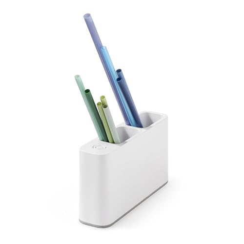 YouCopia SipStation Straw Holder, Reusable Straw Organizer for Kitchen Storage, Speckled White