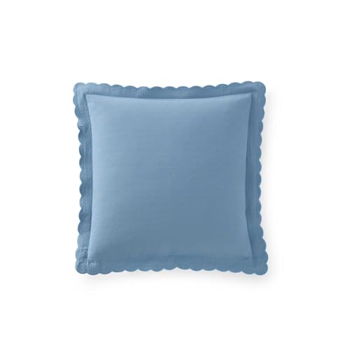 Martha Stewart - Signature Scallop Euro Sham Set, Cotton Rich Jacquard Pillowcases, Textured Pique with Scalloped Edge & Euro Closure, 26 x 26, Deep Blue, Set of 2