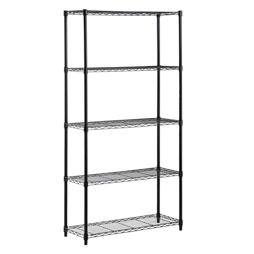 Honey-Can-Do 5-Tier Heavy-Duty Adjustable Shelves, Metal Storage Rack with 200-lb Shelf Capacity, Black, 14" W x 36" L x 72" H