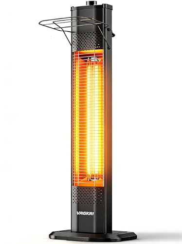 VAGKRI Outdoor Electric Patio Heater, 1500W 36" Infrared Heater with 2 Heat Tube, 3 Levels, Tip-Over&Overheat Protection, IPX5 Waterproof Tower Electric Patio Heater for Outdoor Indoor, Backyard, Room