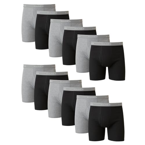Hanes Men's Boxer Brief Underwear Pack, Cotton Boxer Briefs with Comfort Flex Waistband, Moisture-Wicking, 12-Pack