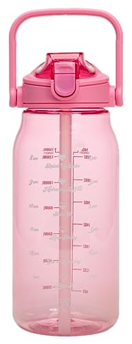 Paris Hilton Motivational Water Bottle with Straw and Leak-proof Flip-Top Lid, Motivational Time Markers, Carry Handle for Travel, Made without BPA, 50-Ounce, Pink
