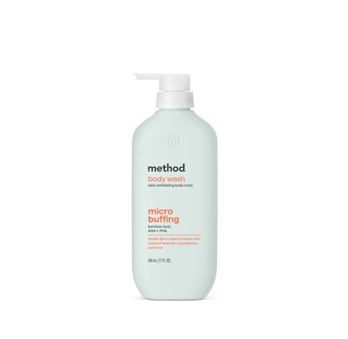 Method Exfoliating Body Wash, Micro Buffing- Lavender, Eucalyptus & Rose Notes, Made Without Parabens, Smooths & Softens Skin with AHA & PHA, 17 fl oz