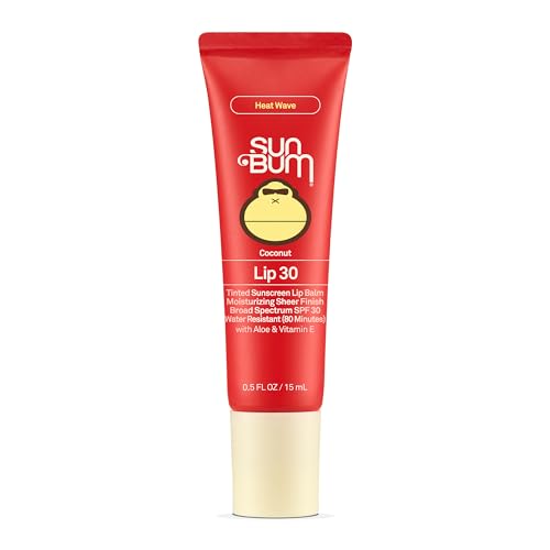 Sun Bum SPF 30 Sunscreen Heat Wave Tinted Lip Balm - Coconut Flavor Broad Spectrum Moisturizing with Aloe & Vitamin E - Hawaii 104 Act Compliant (Made Without Octinoxate & Oxybenzone) - 0.5 oz