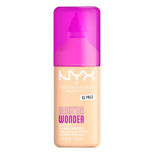 NYX PROFESSIONAL MAKEUP Make 'Em Wonder Liquid Foundation, 24HR Foundation Makeup With A Soft Matte Finish, Buildable Full Coverage - 01 Pale