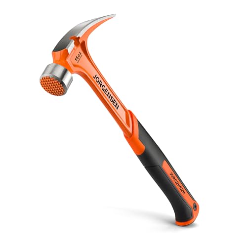 Jorgensen 16 oz Straight Claw Hammer, Rip Claw Hammer with Milled Face & Shock Absorbing Grip, Heavy Duty One-piece Forged Hammer