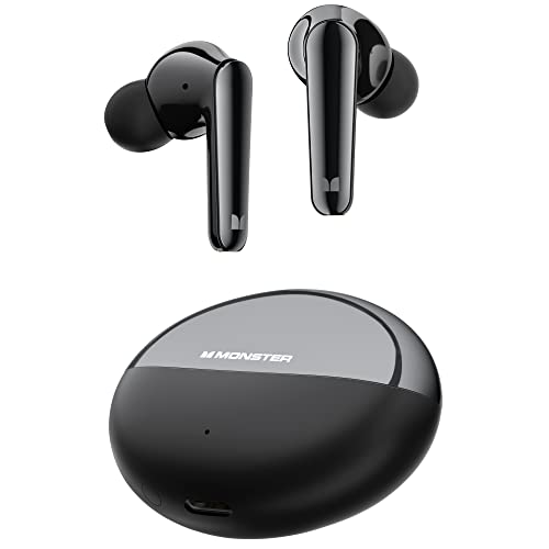 Monster N-Lite 203 AirLinks Wireless Earbuds Bluetooth Headphones HiFi Stereo, Wireless Earphones with 30H Playback, Type-C Charging, HD Clear Call, Touch Control, IPX6 Waterproof, Light Black