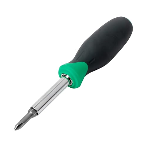 Amazon Basics 6-in-1 Multi-Bit Screwdriver and Nut Driver Tool with Cushion Grip Handle, Slotted and Phillips Bits, Multicolor