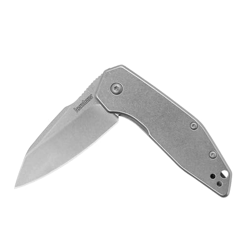 Kershaw Gravel Pocket Knife, Stonewashed, 2.5 Inch Stainless Steel Reverse Tanto Plain Edge Blade, EDC with Assisted Opening, Reversible Pocketclip, Everyday Carry Pocket Knife for Men and Women