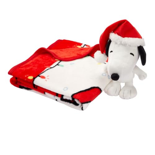 Peanuts Snoopy Holiday & Christmas Kids Bedding Super Soft Plush Pillow and Throw 2 Piece Set, 40 in x 50 in (Officially Licensed Product) by Franco