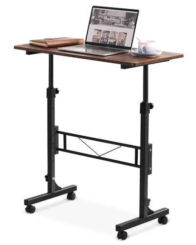 Amztabler Small Standing Desk Adjustable Height, Mobile Stand Up Desk with Wheels, 32 Inch Portable Rolling Desks Conference Room Tables for Walking Pad Treadmill Wood Rustic