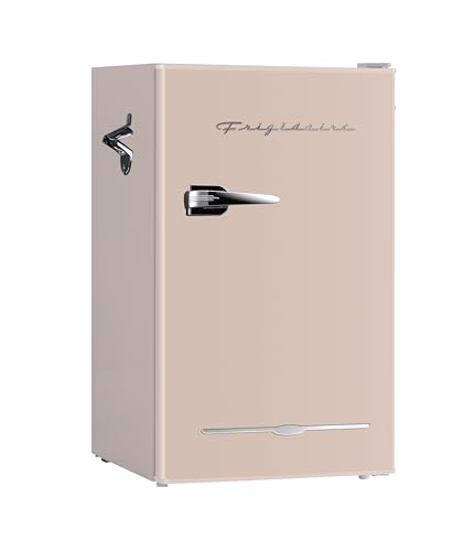 Frigidaire Retro Compact Fridge with Chiller, 3.2 cu ft Countertop Fridge with Built-In Bottle Opener, Compact Refrigerator for Office, Bedroom, Dorm Room or Cabin - 16.5" D x 19" W x 31" H (Coral)