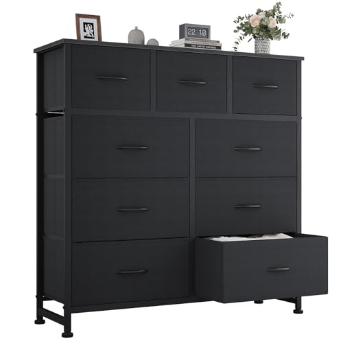 OLIXIS 9 Drawers Storage Organizers Units, Closet Organizers and Storage for Clothes, Fabric Storage Drawer for Living Room, Chest of Dresser in 39.4" D x 11.8" W x 39.9" H, Black