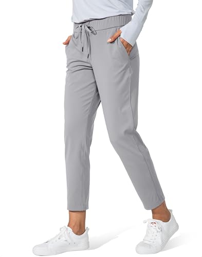 G Gradual Women's Pants with Deep Pockets 7/8 Stretch Sweatpants for Women Athletic, Golf, Lounge, Work (Light Grey, Medium)