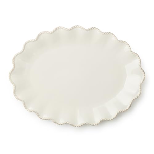 Heritage Scroll Large Oval Platter – 16" x 12" Ivory Stoneware Serving Tray with Sculpted Rim – Elegant Dinner, Holiday & Entertaining Serveware by Certified International