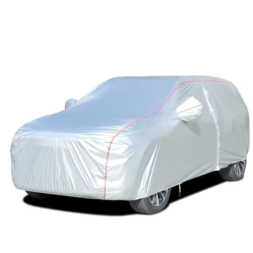 Tecoom Hard Shell Zipper Design Waterproof UV-Proof Windproof Car Cover for All Weather Indoor Outdoor Fit 206-215 Inches Full-Size SUV/Van