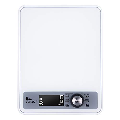 Highly Digital Kitchen Food Scale,LCD Display with Backlight Kitchen Scale,1g/0.1oz Precise Graduation,Measure Water and Milk Volume,5000 g / 11 lb,White