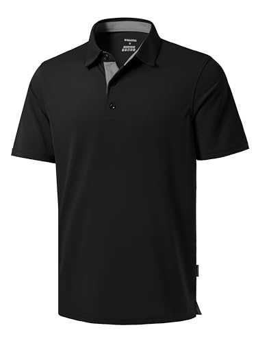 Men's Golf Shirts Dry Fit Moisture Wicking Performance Short Sleeve Collared Polo Shirts for Casual Tennis Bussiness (Black, L)