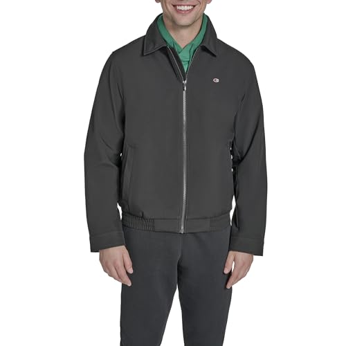 Champion Men's Lightweight Laydown Collar Jacket, Black, Medium