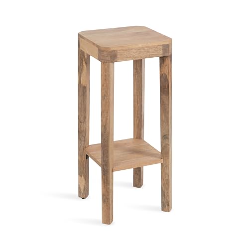 Kate and Laurel Talcott Modern Square Wood Drink Table, 12 x 12 x 28, Natural Wood, Transitional Decorative Two-Tier Pedestal Table for Use as Plant Stand Indoors or Living Room Accent Table