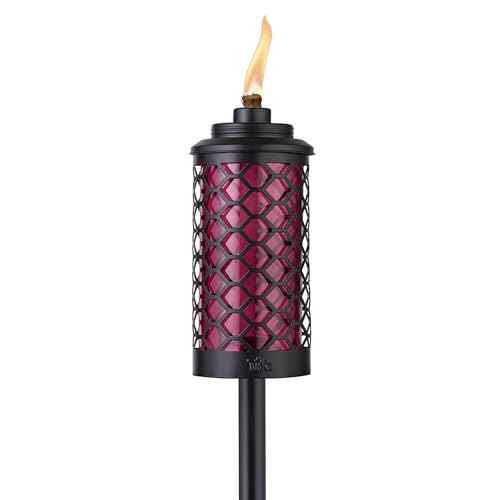 TIKI Convertible 65" Honeycomb Glass Torch – Burgundy Outdoor Decorative Lighting for Patio, Lawn & Backyard Décor | Weather-Resistant | Includes Long-Lasting Wick & Snuffer