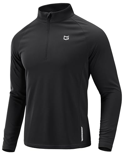 G Gradual Men's Running Shirts Long Sleeve Athletic Shirt Lightweight Quick Dry Quarter Zip Pullover for Men Workout Gym Golf(Black,L)