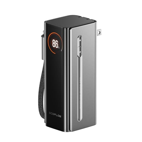 EF ECOFLOW RAPID Pro Power Bank with 65W Wall Plug, 10,000mAh 3-in-1 Portable Charger with Built-in USB-C Cable, 45W Fast Recharging, Travel Essentials for iPhone 17/16 Series, Galaxy, Laptops, and More