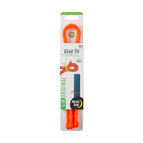 Nite IZE GT18-31-2R3 Original Gear, Reusable Rubber, 18 Inch, 2-Pack, Bright Orange, Made in The USA Twist Tie, 2 Count (Pack of 1)