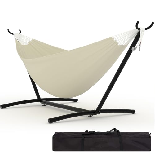 Double Hammocks with Stand for Outside, Portable Space Saving Heavy-Duty Steel Stand for Indoor Outdoor Patio with Carrying Bag, 450 lbs Capacity