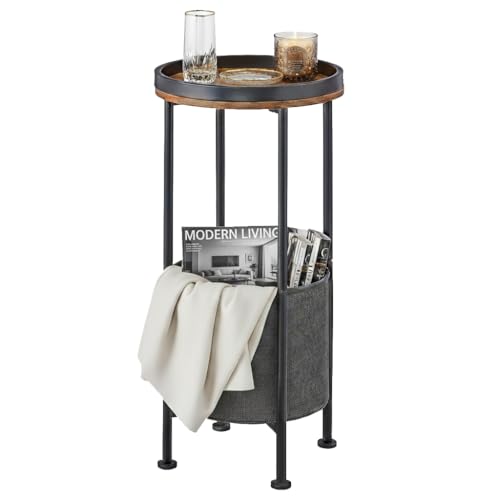 ZEXVIDA Small Round Side Table with Storage Basket, 2-Tier Round End Table for Living Room & Bedroom, 26" Tall Nightstand Modern Sofa End Table for Small Spaces (Rustic Brown)
